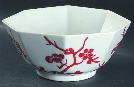 Prunier De Chine Red (Positive) 6" Octagonal Vegetable Bowl