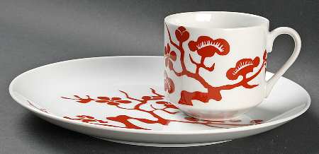 Prunier De Chine Red (Positive) Snack Plate & Cup Set