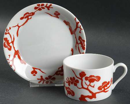 Prunier De Chine Red (Positive) Flat Cup & Saucer Set