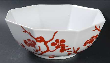 Prunier De Chine Red (Positive) 8" Octagonal Vegetable Bowl