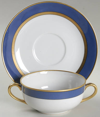 Renaissance Cerulean Blue (Japan) Flat Cream Soup Bowl & Saucer Set