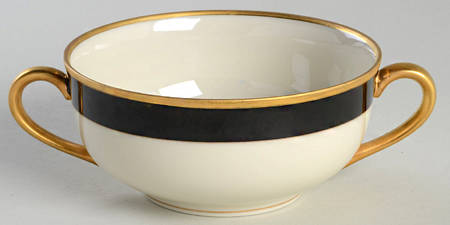 Renaissance Black On Buff Flat Cream Soup Bowl