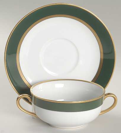 Renaissance Dark Green Flat Cream Soup Bowl & Saucer Set