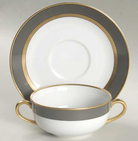 Renaissance Gray Flat Cream Soup Bowl & Saucer Set