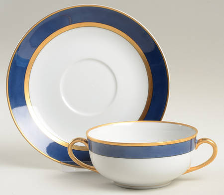 Renaissance Lapis Blue Flat Cream Soup Bowl & Saucer Set