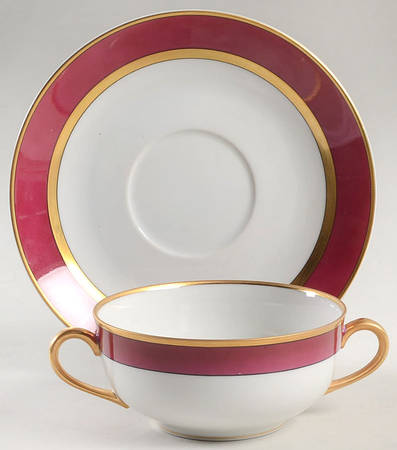 Renaissance Magenta Flat Cream Soup Bowl & Saucer Set