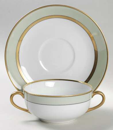 Renaissance Mint Green Flat Cream Soup Bowl & Saucer Set
