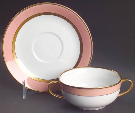 Renaissance Peach (Wide Gold Verge Line) Flat Cream Soup Bowl & Saucer Set