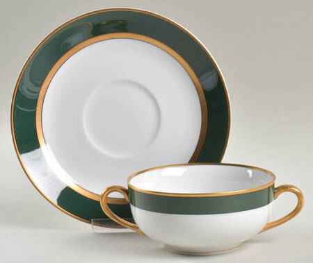 Renaissance Teal Green Flat Cream Soup Bowl & Saucer Set