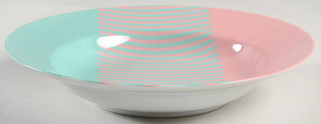 Reprise Peach Coral and Turquoise Large Rim Soup Bowl