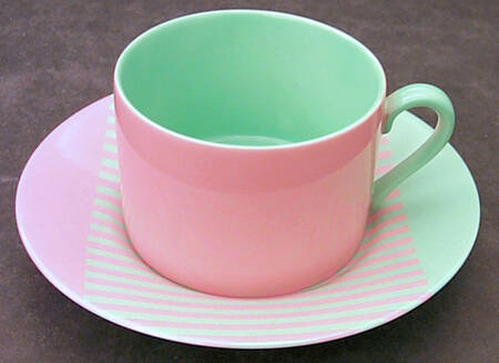 Reprise Peach Coral and Turquoise Flat Cup & Saucer Set