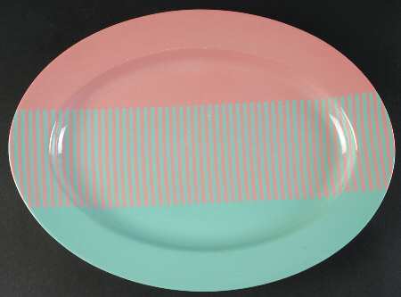 Reprise Peach Coral and Turquoise 14" Oval Serving Platter