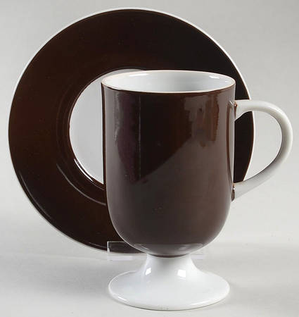 Rondelet Dark Brown (White Background) Footed Cup & Saucer Set