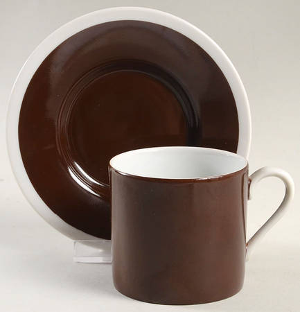 Rondelet Dark Brown (White Background) Flat Demitasse Cup & Saucer Set