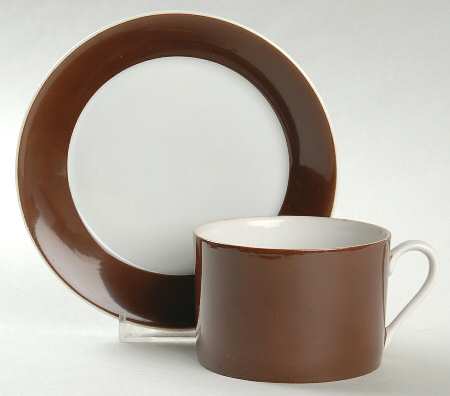 Rondelet Dark Brown (White Background) Flat Cup & Saucer Set