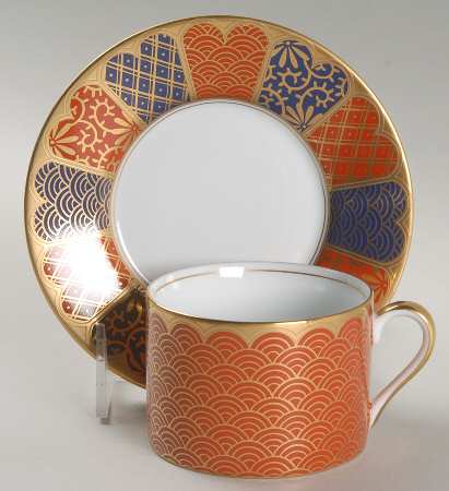 Shinmonzen Terra Cotta-Blue Flat Cup & Saucer Set