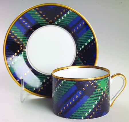 Tartan Plaid Flat Cup & Saucer Set