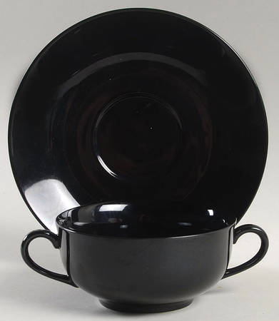 Total Color Black (Round, Smooth) Flat Cream Soup Bowl & Saucer Set