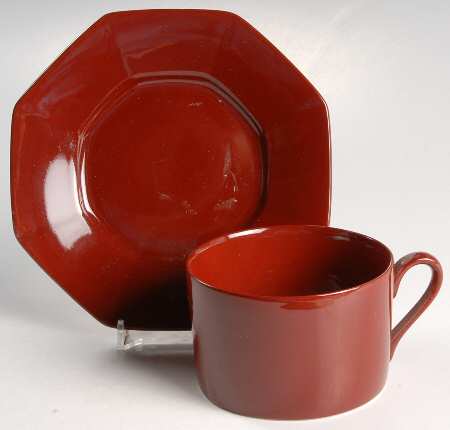 Total Color Cinnabar (Octagonal) Flat Cup & Saucer Set