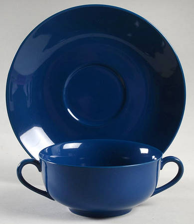 Total Color Spectrum Cobalt Blue (Round) Flat Cream Soup Bowl & Saucer Set