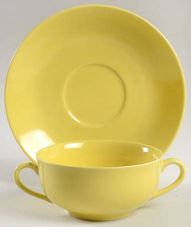 Total Color Spectrum Yellow (Round) Flat Cream Soup Bowl & Saucer Set