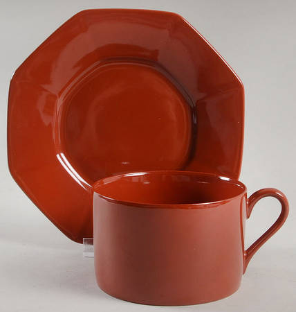 Total Color Terracotta (Octagonal) Flat Cup & Saucer Set