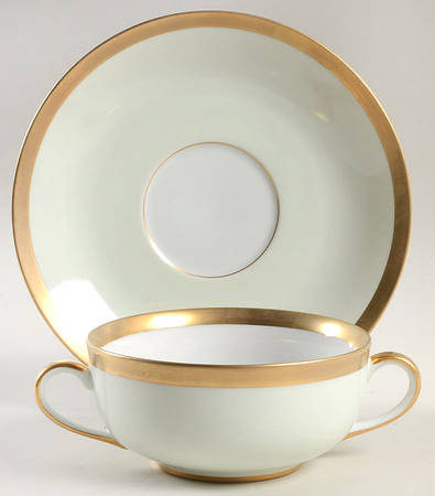 Versailles Mint Sherbet Flat Cream Soup Bowl & Saucer Set