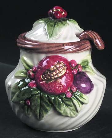 Winter Fruit Sculpted Sugar Bowl & Lid with Spoon