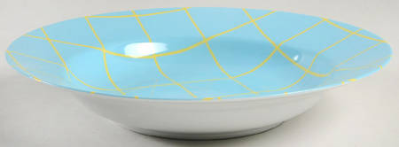 Windowpane (Yellow Stripes on Aqua) Large Rim Soup Bowl