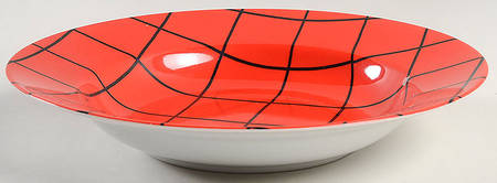 Windowpane (Black Stripes on Red) Large Rim Soup Bowl