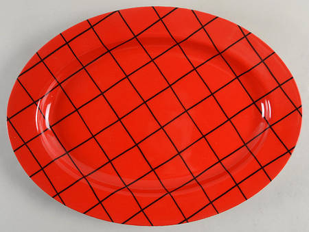 Windowpane (Black Stripes on Red) 14" Oval Serving Platter