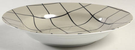Windowpane (Black Stripes on Taupe) Large Rim Soup Bowl