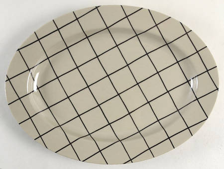 Windowpane (Black Stripes on Taupe) 14" Oval Serving Platter