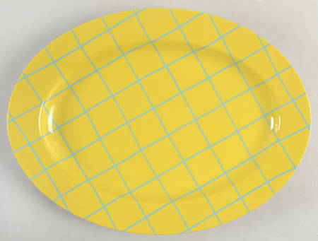 Windowpane (Aqua on Yellow) 14" Oval Serving Platter