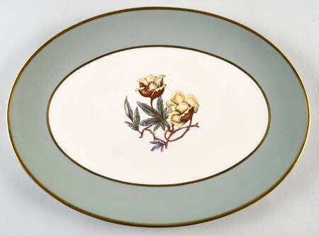 Avalon Sage Green (Gold Trim) 13" Oval Serving Platter