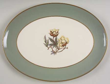 Avalon Sage Green (Gold Trim) 14" Oval Serving Platter