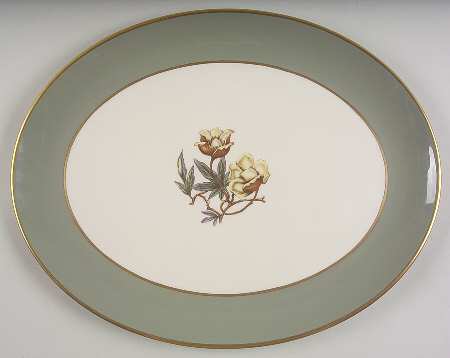 Avalon Sage Green (Gold Trim) 15" Oval Serving Platter