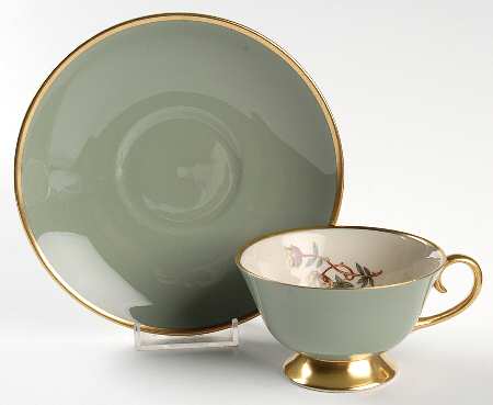 Avalon Sage Green (Gold Trim) Footed Cup & Saucer Set
