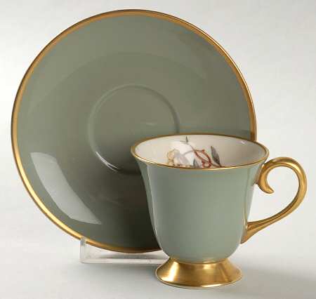 Avalon Sage Green (Gold Trim) Footed Demitasse Cup & Saucer Set
