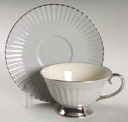 Brookmere Flutes Gray Footed Cup & Saucer Set