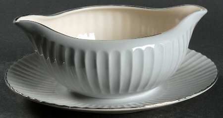 Brookmere Flutes Gray Gravy Boat with Attached Underplate