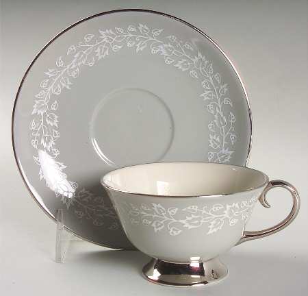 Brocade Gray (Coupe) Footed Cup & Saucer Set