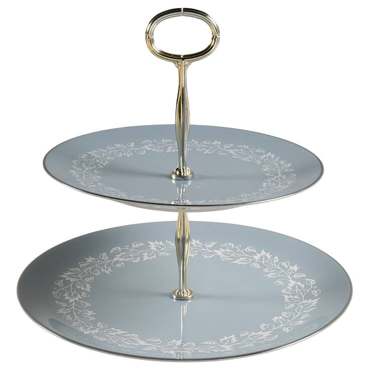 Brocade Strata Blue 6 5/8"-10"  2 Tiered Serving Tray (Dp, Sp) HC