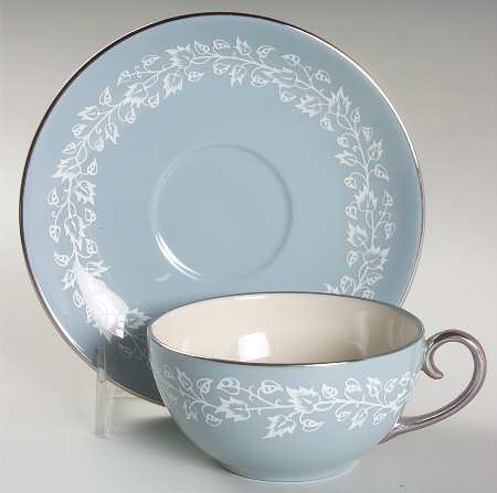 Brocade Strata Blue Flat Cup & Saucer Set