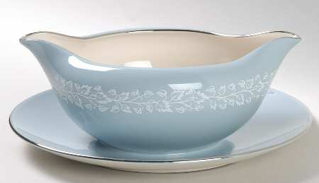 Brocade Strata Blue Gravy Boat with Attached Underplate