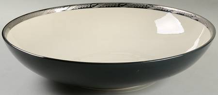Bridal Wreath Black Large Salad Serving Bowl