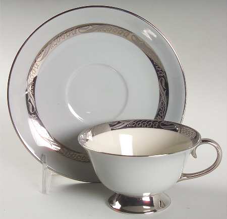 Bridal Wreath Gray Footed Cup & Saucer Set
