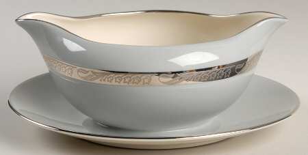 Bridal Wreath Gray Gravy Boat with Attached Underplate