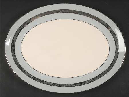 Bridal Wreath Gray 14" Oval Serving Platter