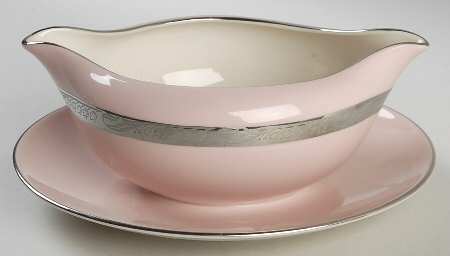 Bridal Wreath-Pink Gravy Boat with Attached Underplate